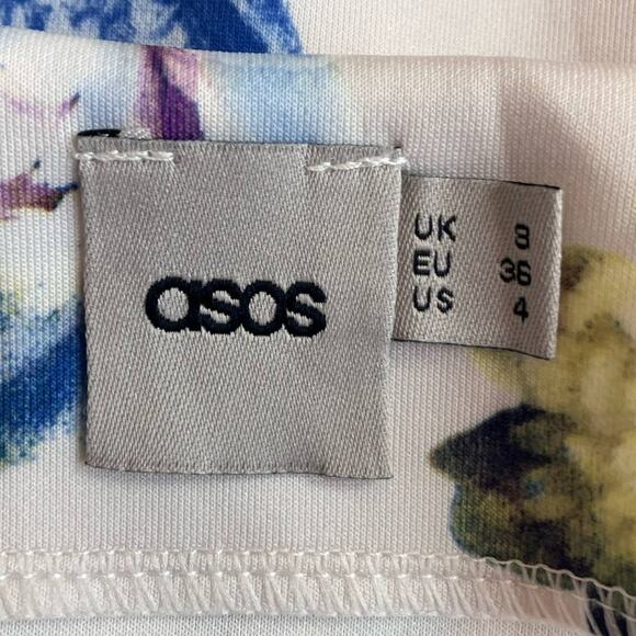ASOS Purple White Blue Yellow Floral Peplum Top Size 4 - Picture 3 of 3